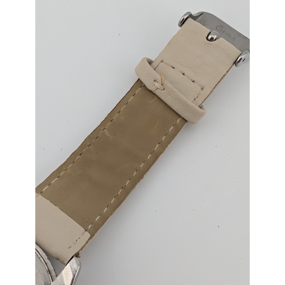 Accutime Watch Women 40mm Case Crystal Bezel White Faux Leather Band New Battery - Picture 7 of 9